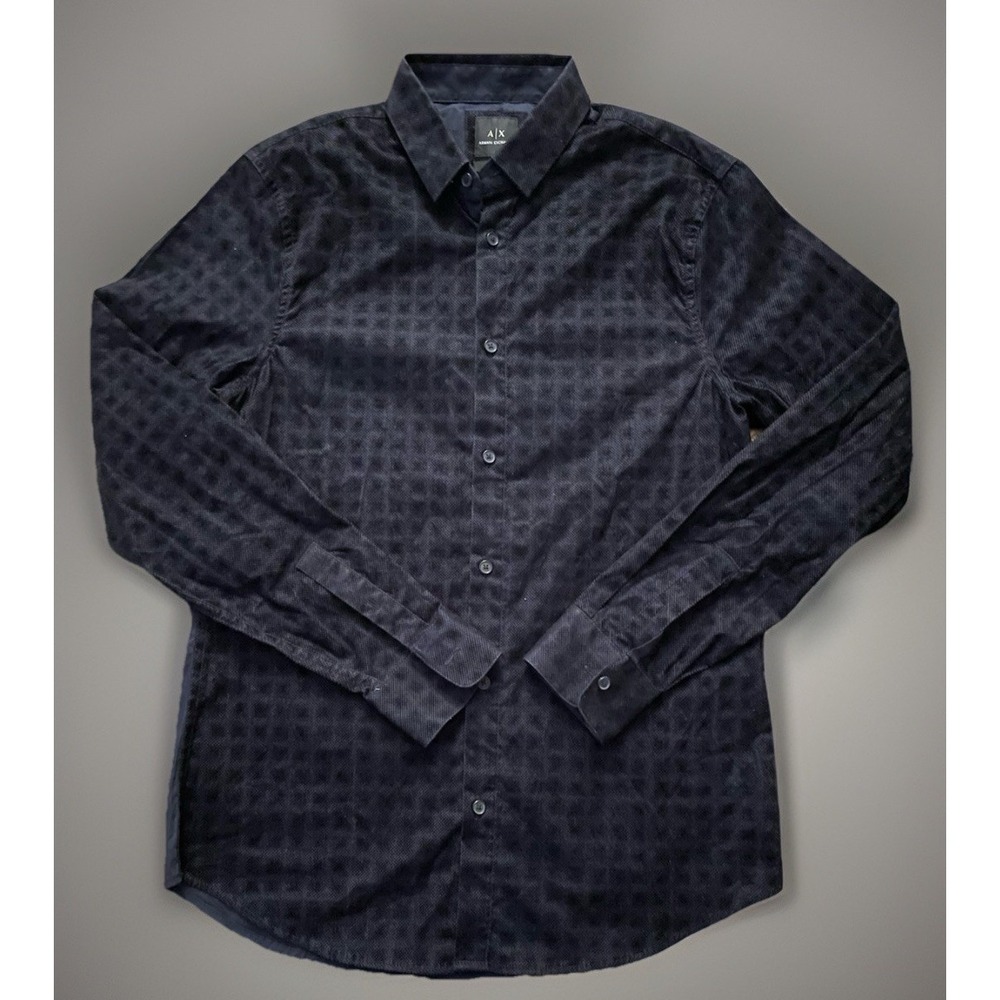 Armani Exchange AX Long Sleeve Button Up Shirt Black Check Logo Small JBHS